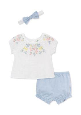 Little Me Baby Girls Sunsuit Headband Set, 3 Months