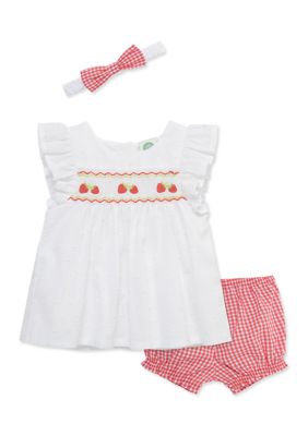 Little Me Baby Girls Strawberry Sunsuit and Headband Set, 9 Months