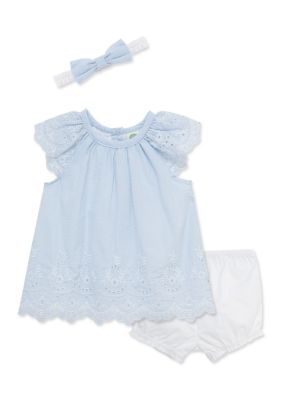 Little Me Baby Girls Eyelet Stripe Sunsuit with Headband, 9 Months