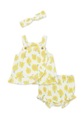 Little Me Baby Girls Sunflower Sunsuit and Headband Set