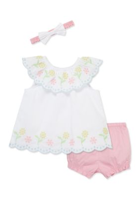 Little Me Baby Girls Multi Eyelet Sunsuit and Headband Set