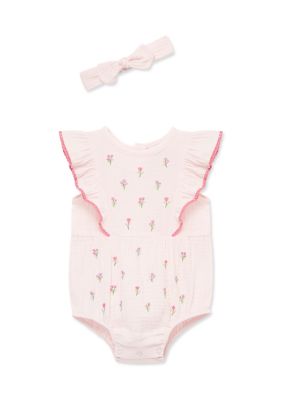 Little Me Baby Girls Tiny Flowers One Piece and Headband Set