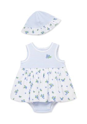 Little Me Baby Girls Blueberries Popover and Hat, Blue, 12 Months