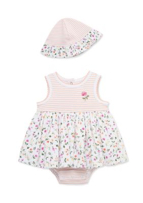 Little Me Baby Girls Floral Popover and Hat, Pink, 9 Months