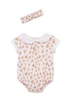 Little Me Baby Girls Flower Onesie and Headband 2 Piece Set