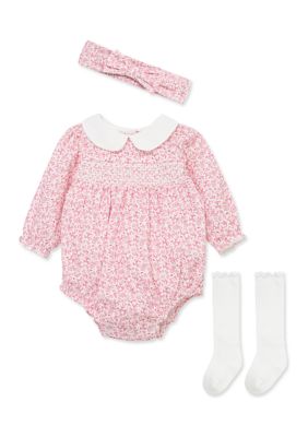 Little Me Baby Girls Floral Outline Bubble Dress with Headband, Pink, 9 Months