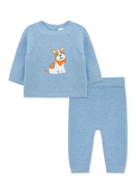 Little Me Baby Boys Puppy Sweater Set, Blue, 6 Months