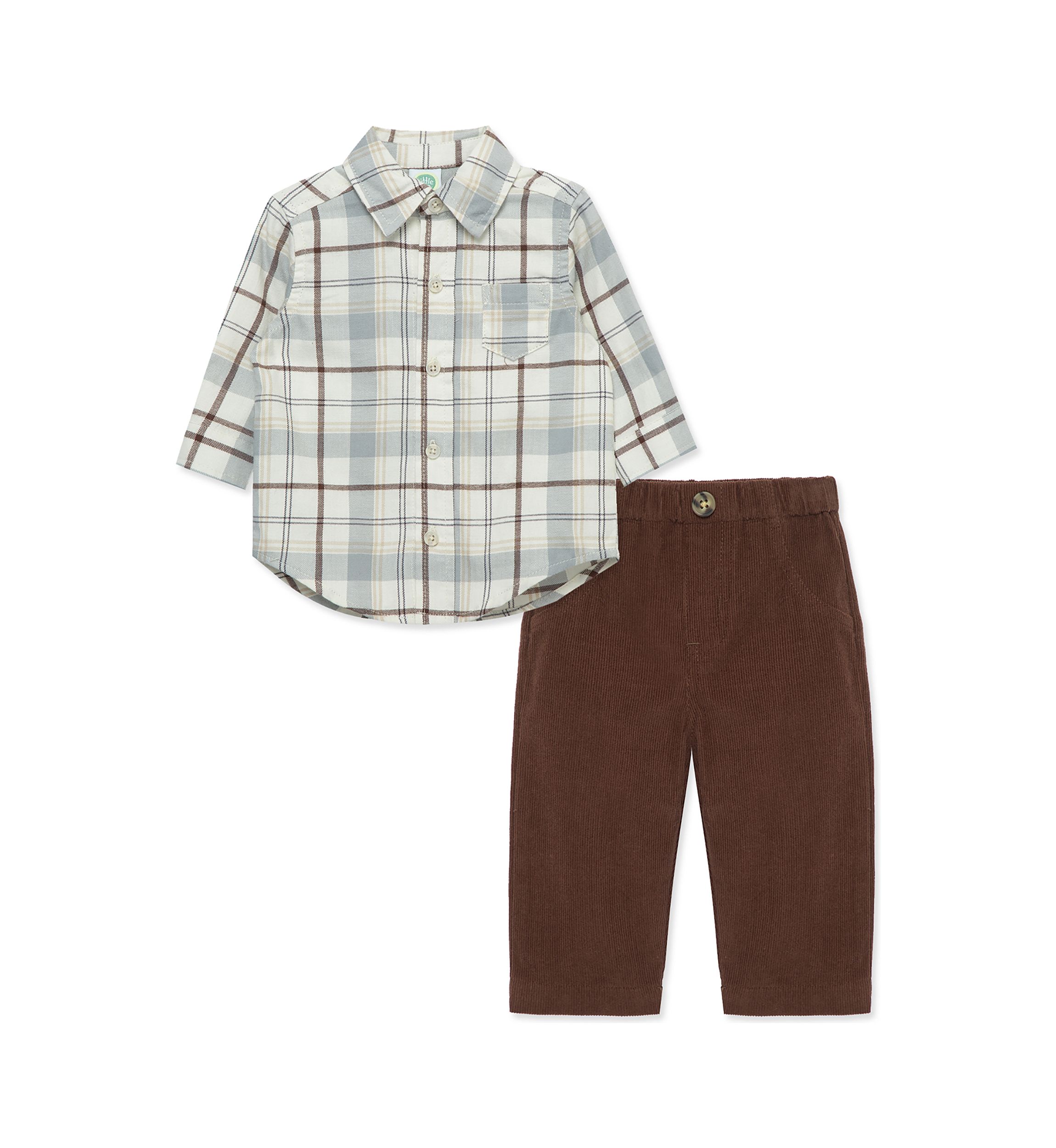 Baby Boys Neutral Plaid Pritned Pant Set