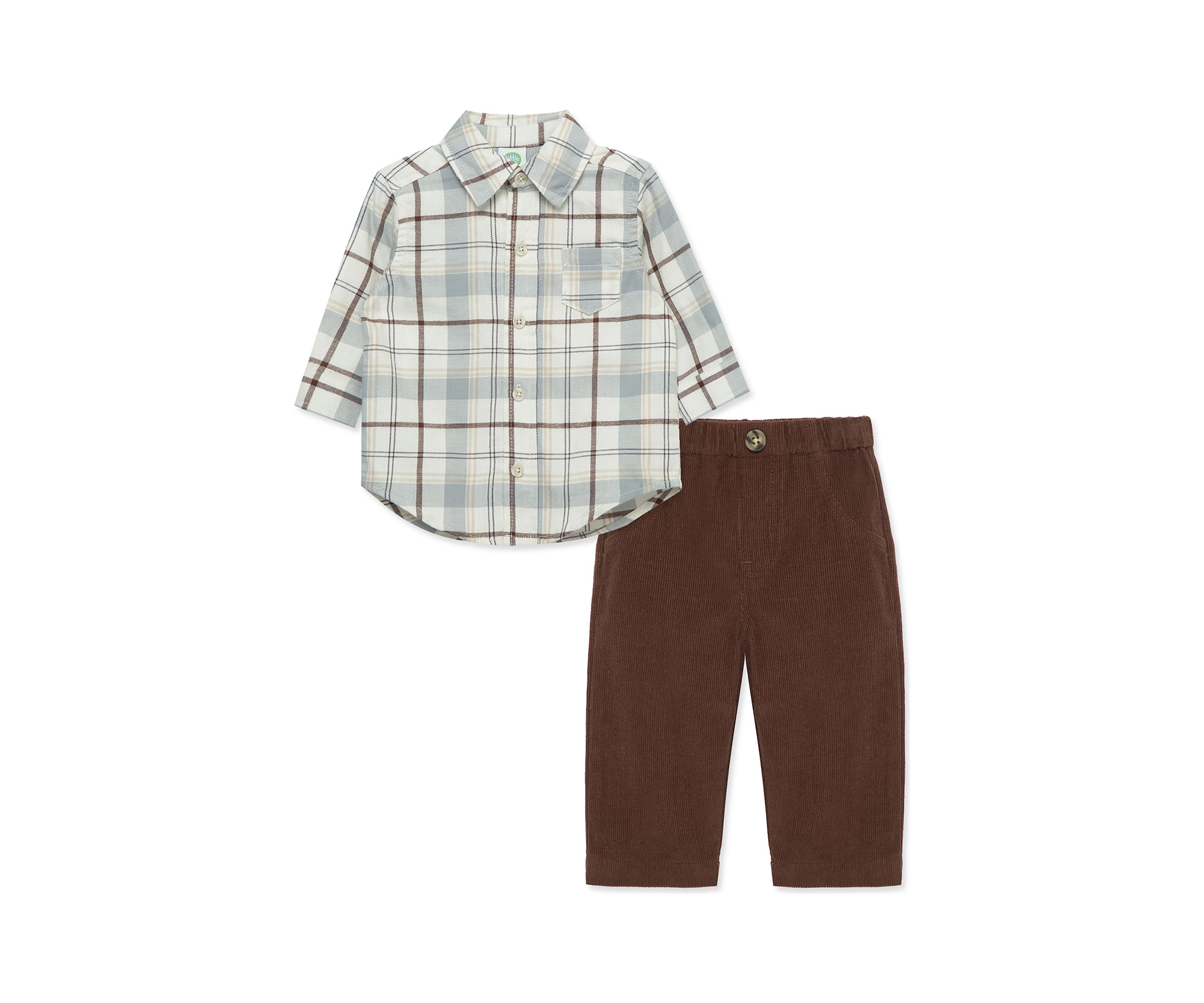 Baby Boys Neutral Plaid Pritned Pant Set