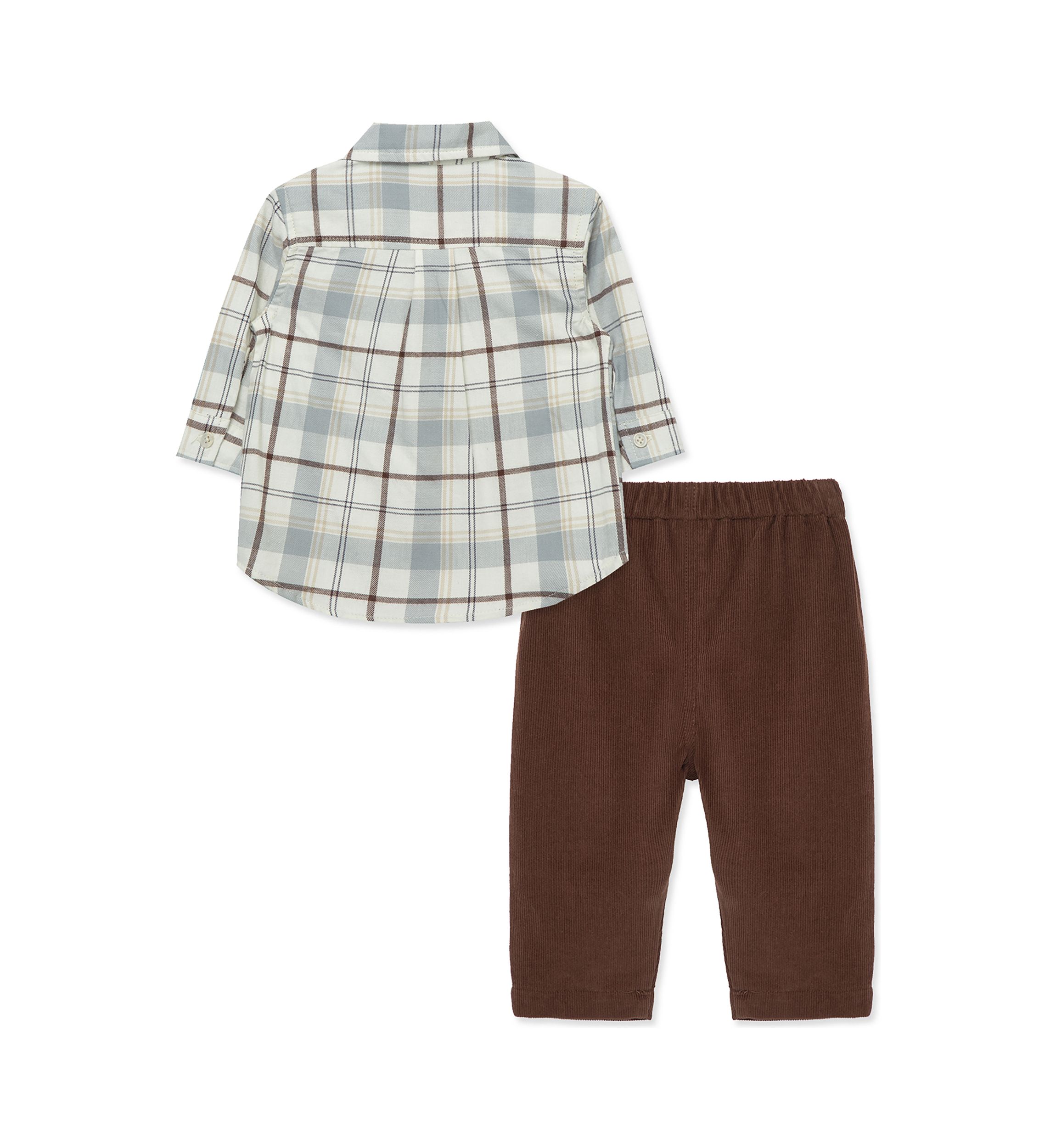 Baby Boys Neutral Plaid Pritned Pant Set