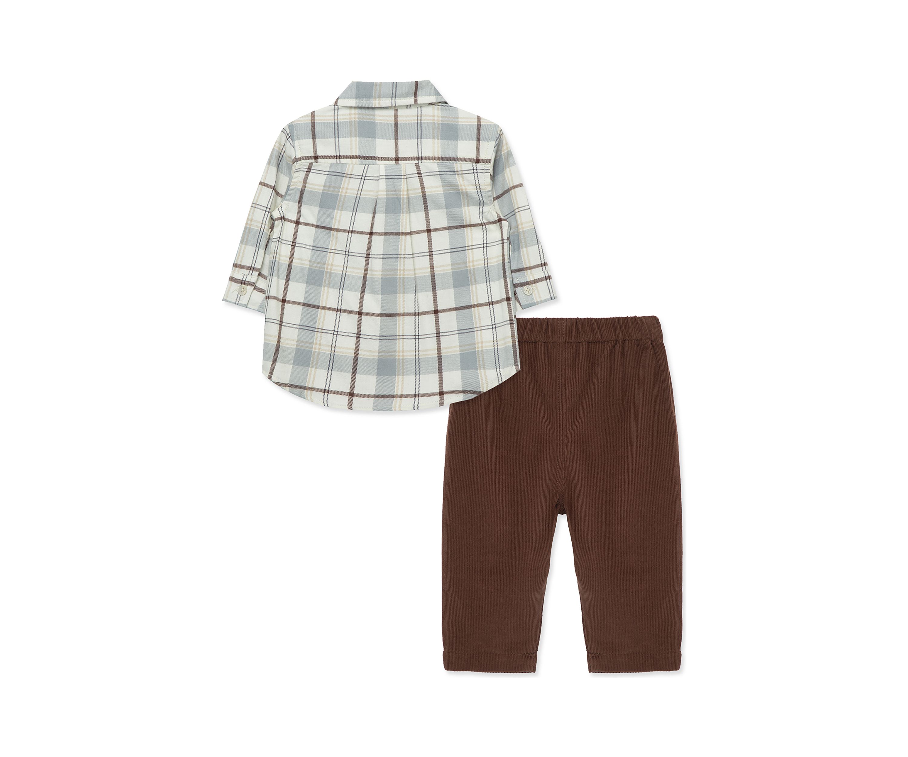 Baby Boys Neutral Plaid Pritned Pant Set