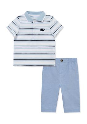 Little Me Baby Boys Whale Polo Pants Set, Blue, 9 Months