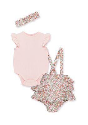 Little Me Baby Girls Sweet Floral Short Bodysuit And Romper Set, Pink, 12 Months -  0745644901664