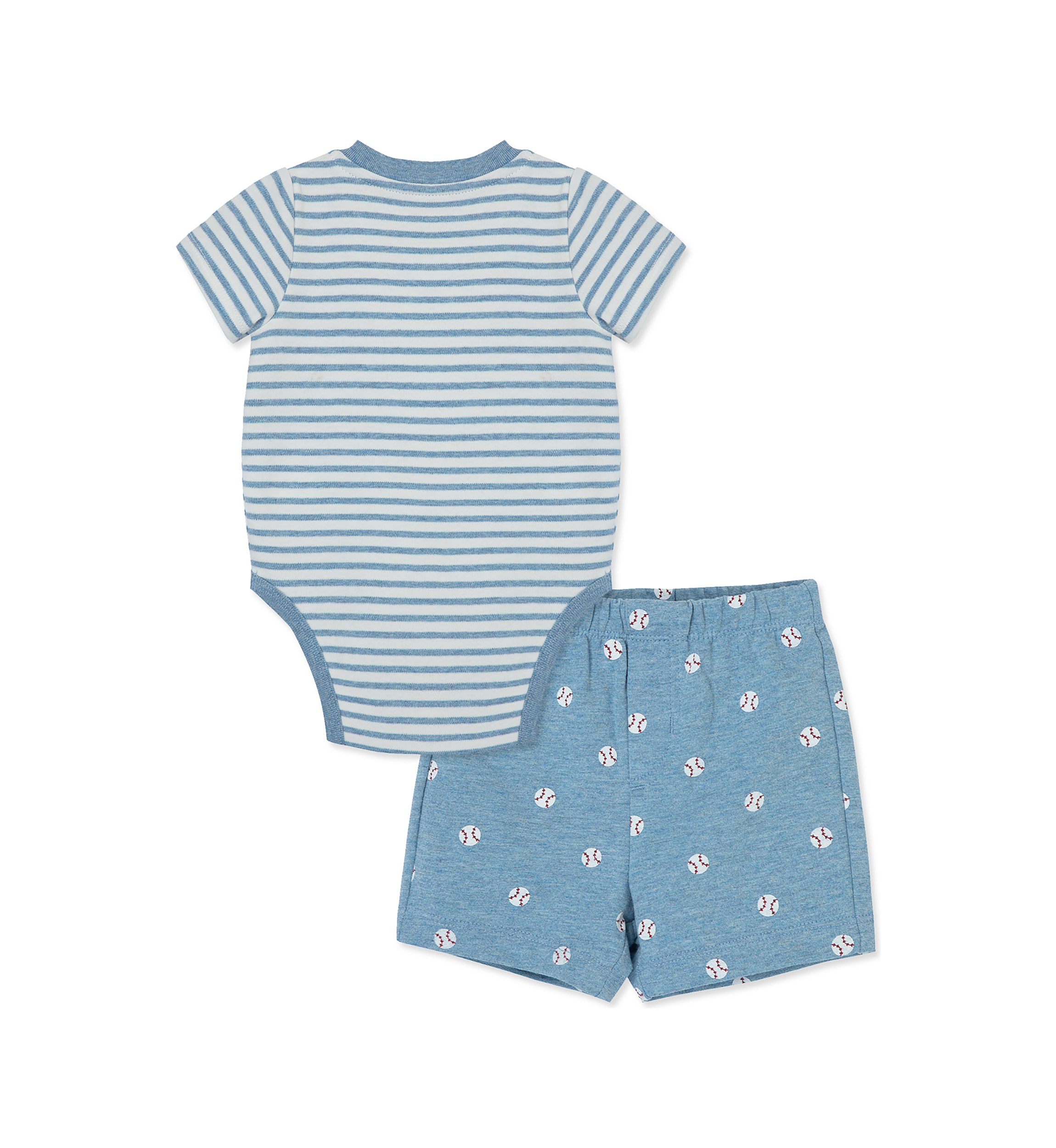 Baby Boys Striped Bodysuit and Baseball Printed Shorts Set