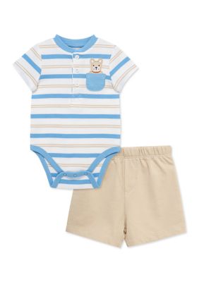 Little Me Baby Boys Puppy Onesie Shorts Set, Tan, 3 Months