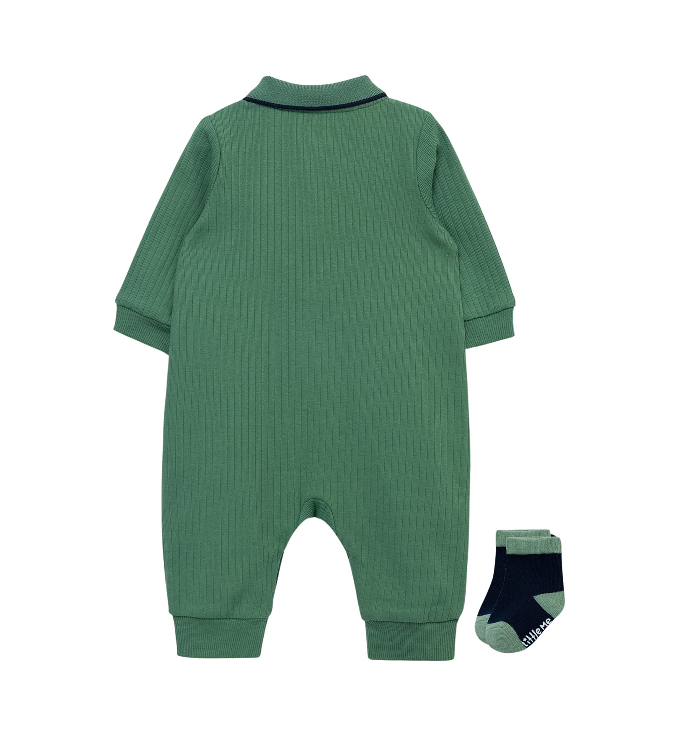 Baby Boys Puppy Printed Coverall with Socks
