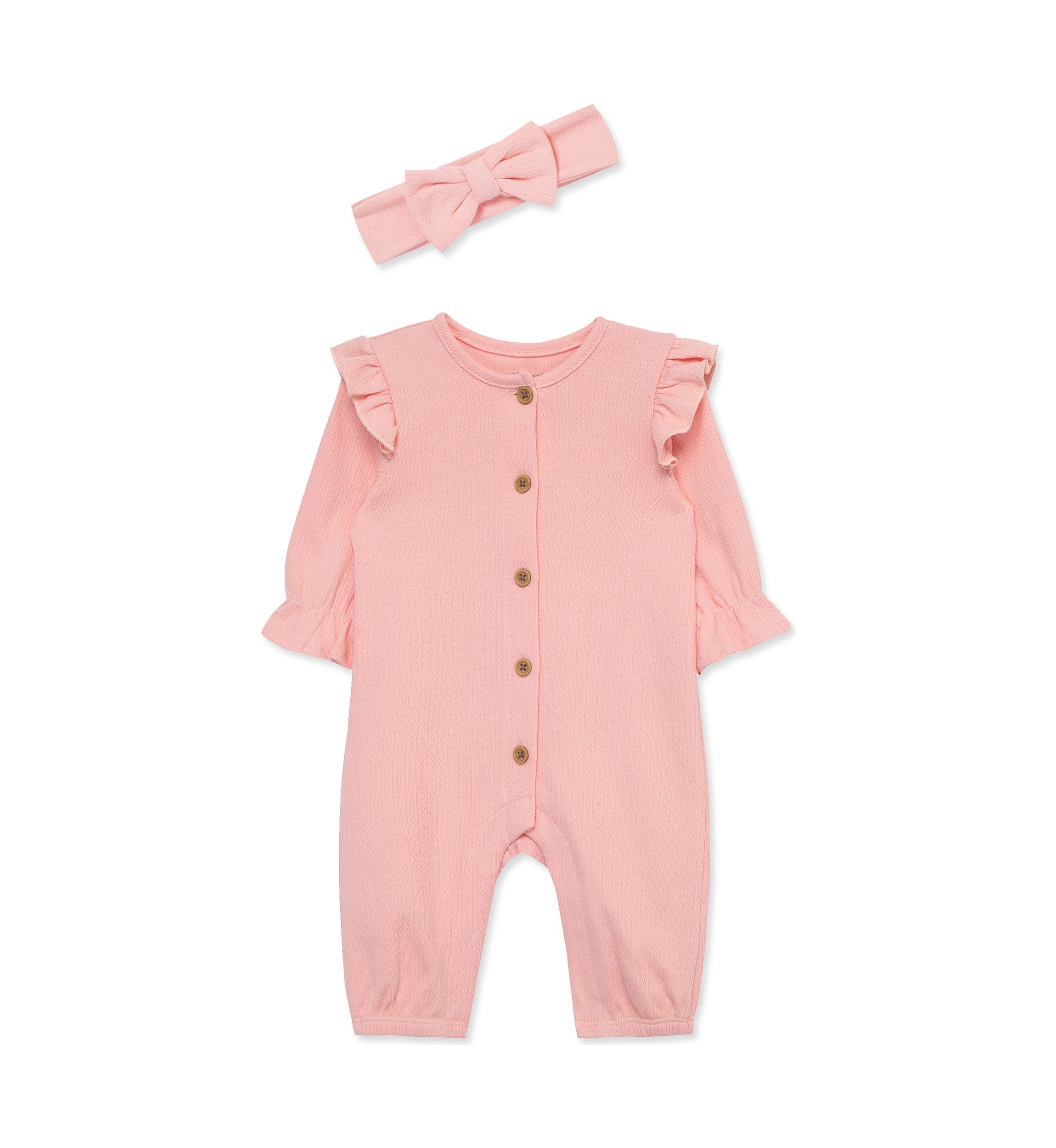 Baby Girls Pink Jumpsuit with Headband