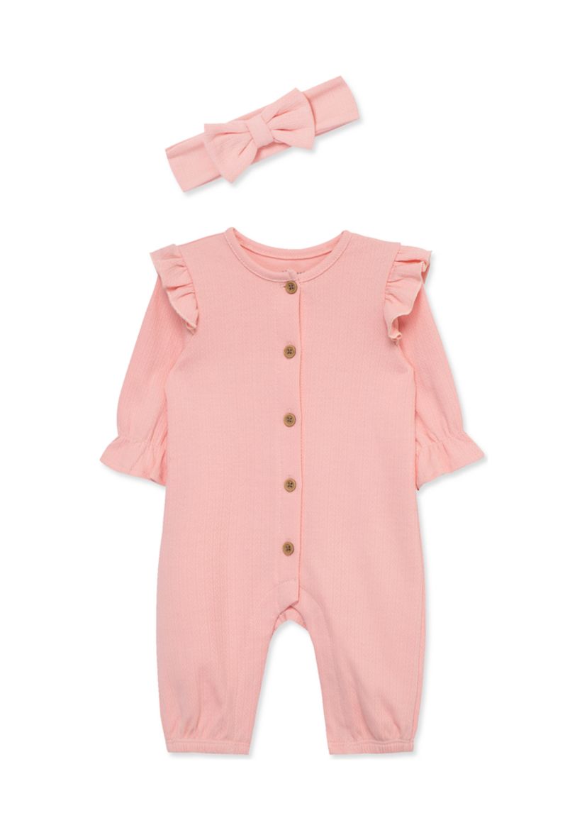 Baby Girls Pink Jumpsuit with Headband