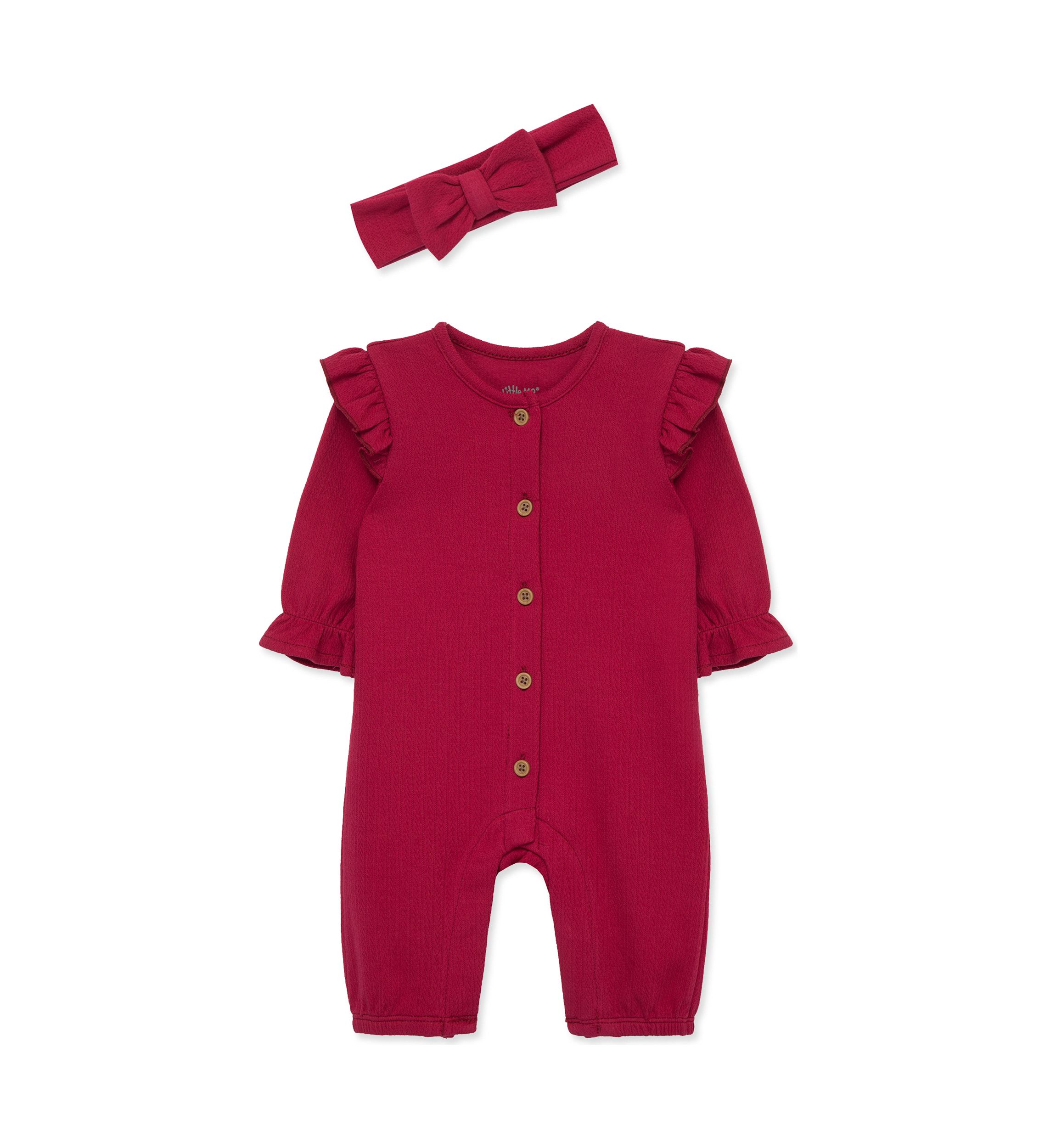 Baby Girls Red Jumpsuit with Headband