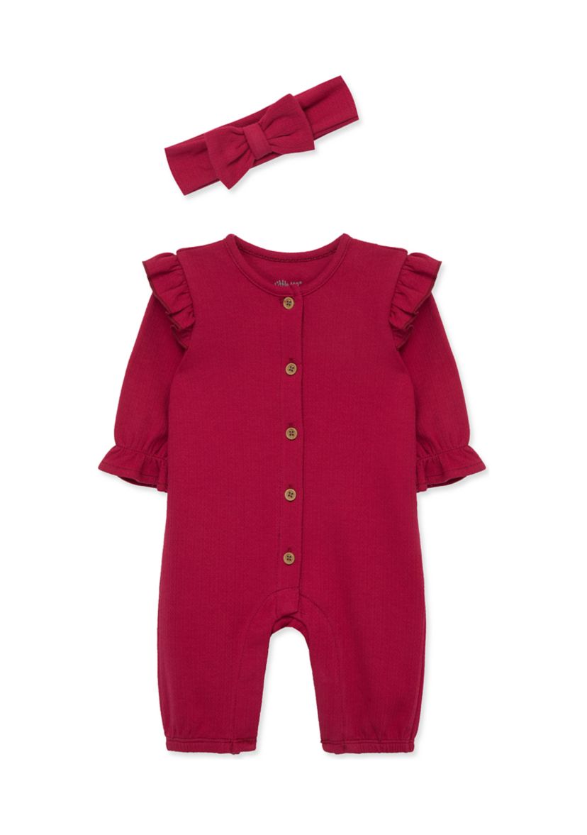 Baby Girls Red Jumpsuit with Headband