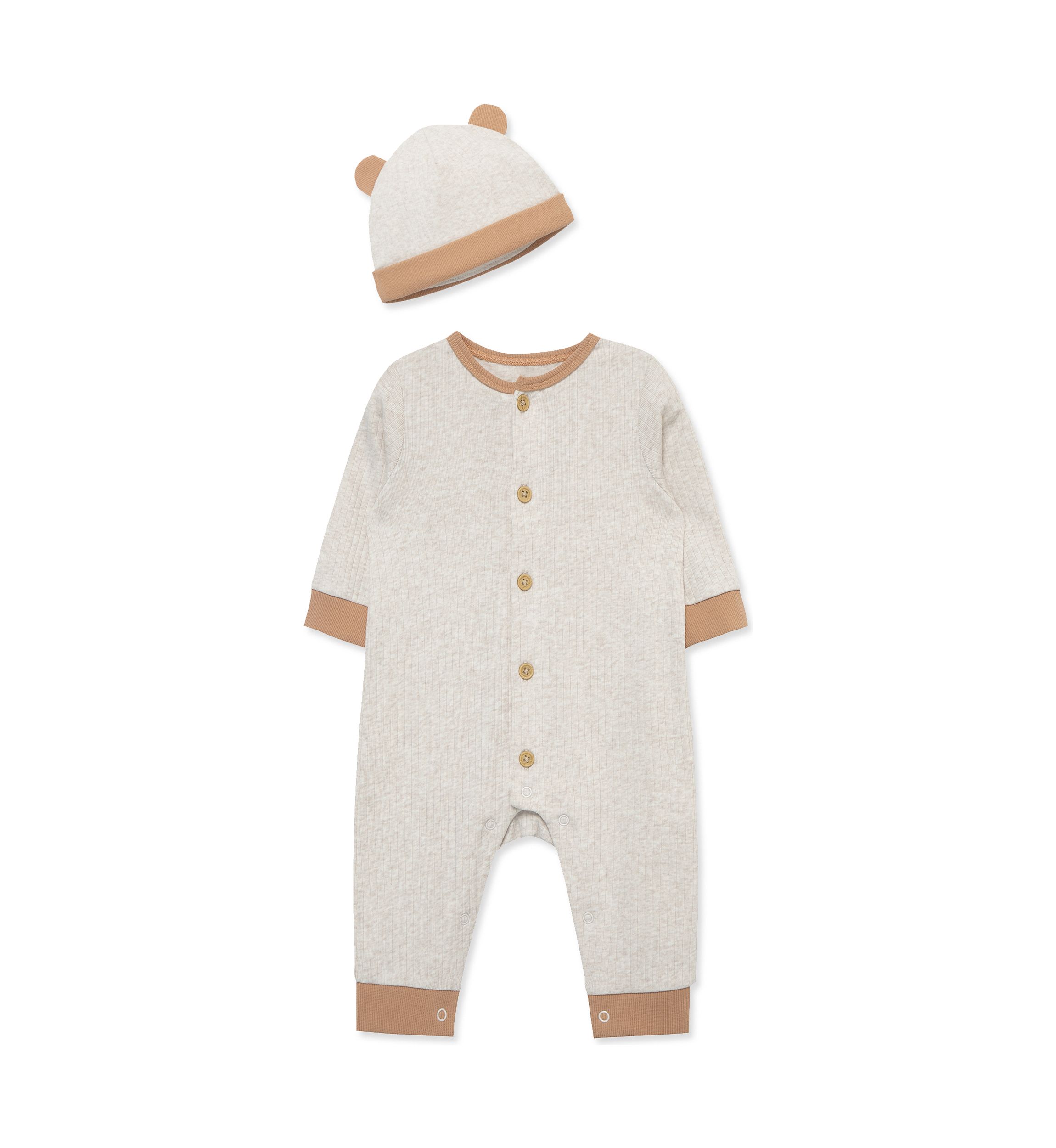 Baby Boys Oatmeal Coverall with Hat