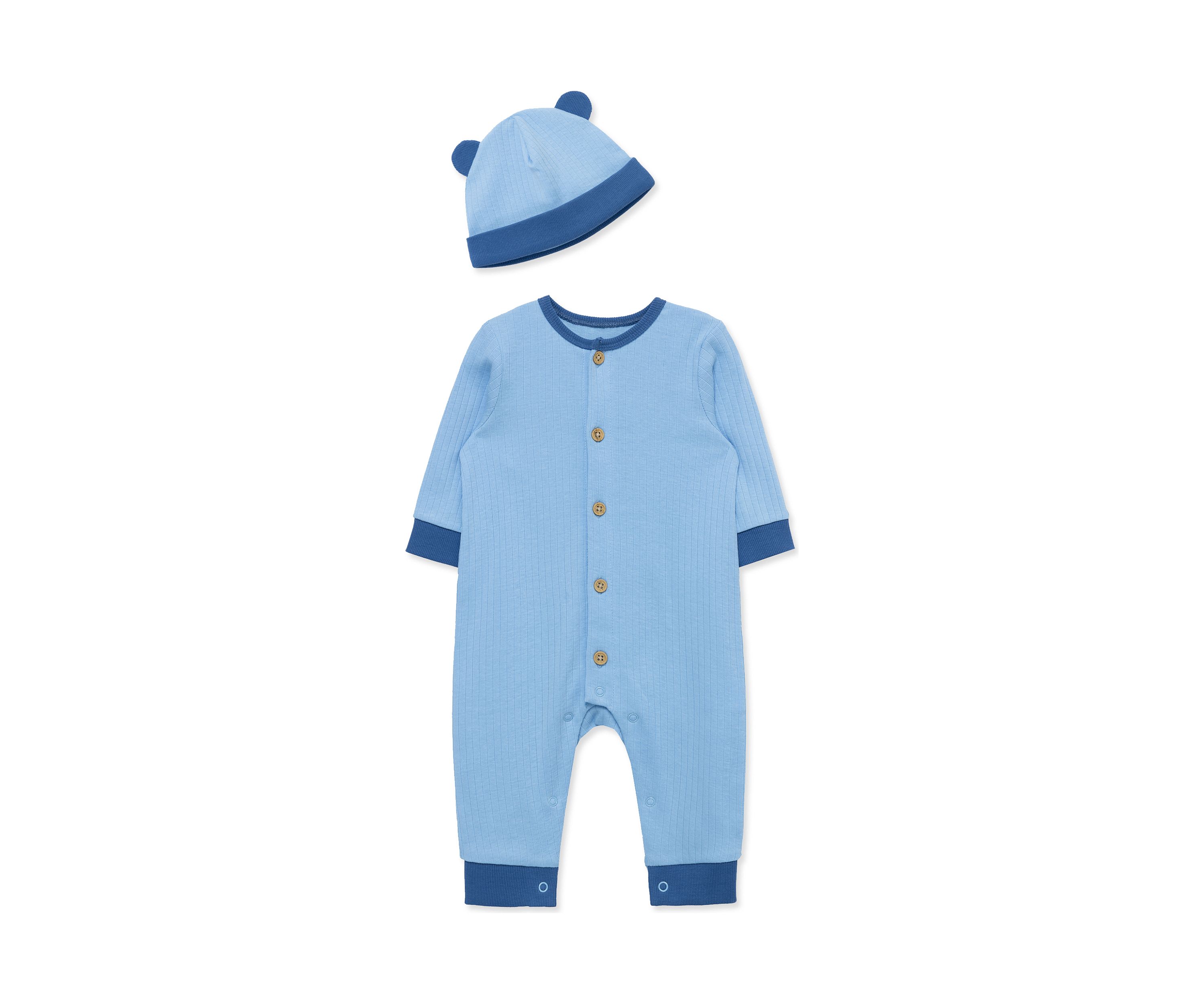 Baby Boys Blue Coverall with Hat
