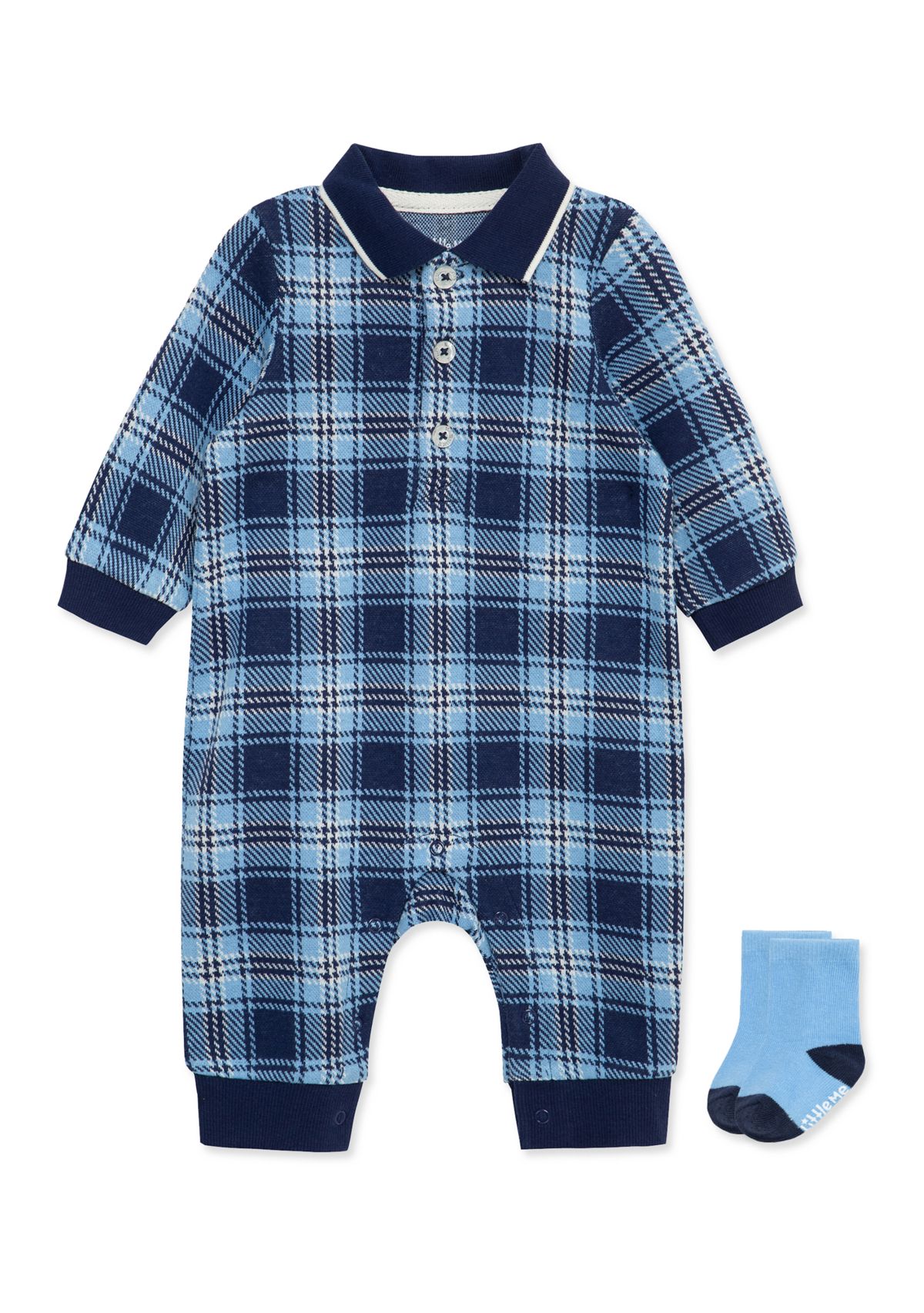 Baby Boys Plaid Coverall with Socks