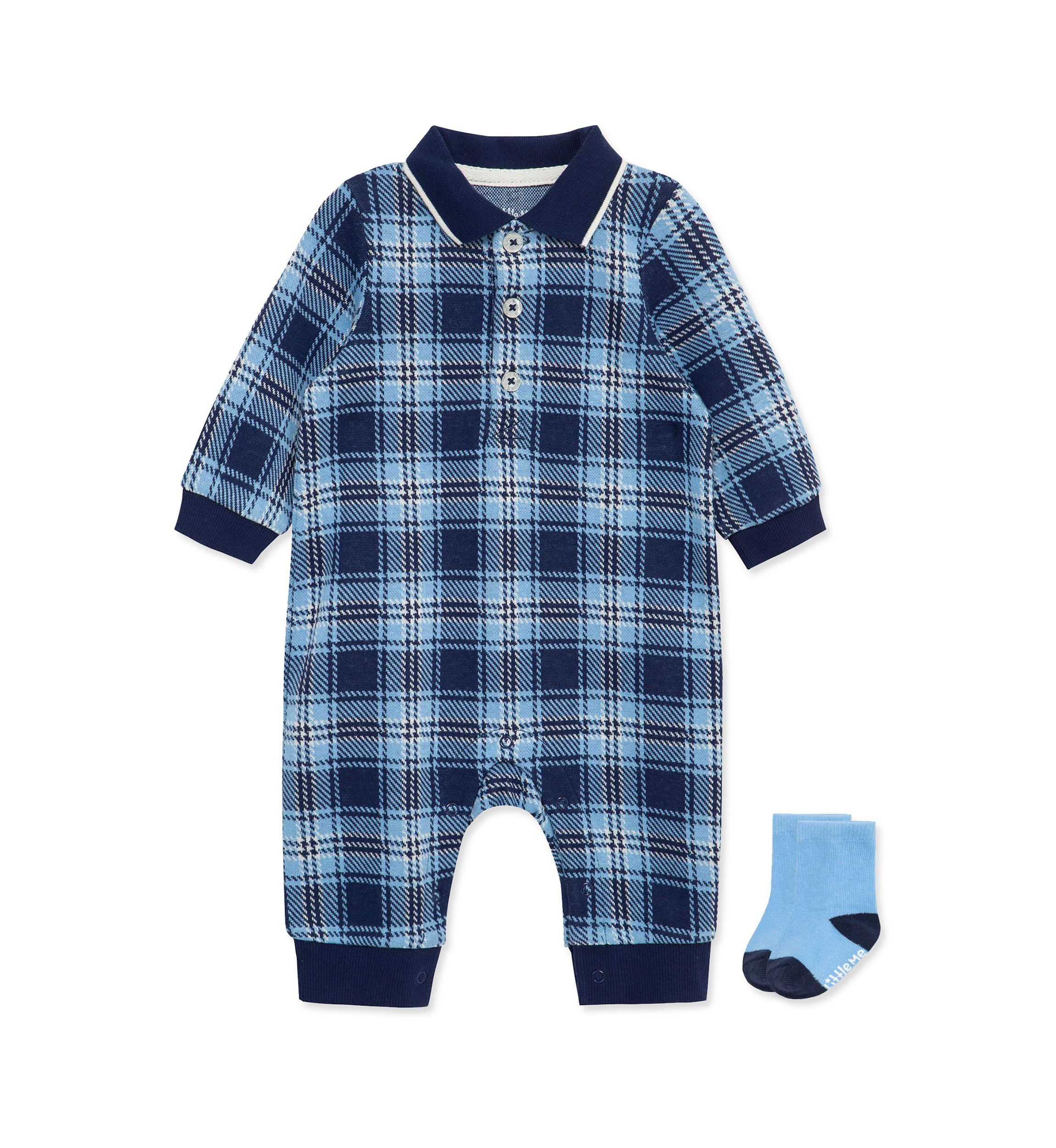 Baby Boys Plaid Coverall with Socks