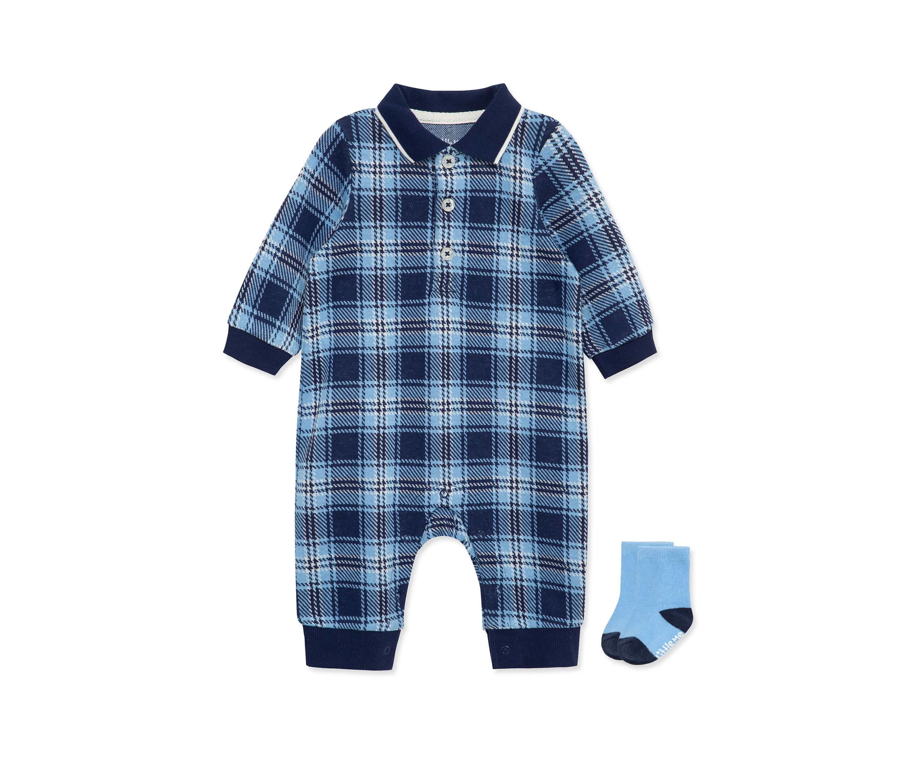 Baby Boys Plaid Coverall with Socks