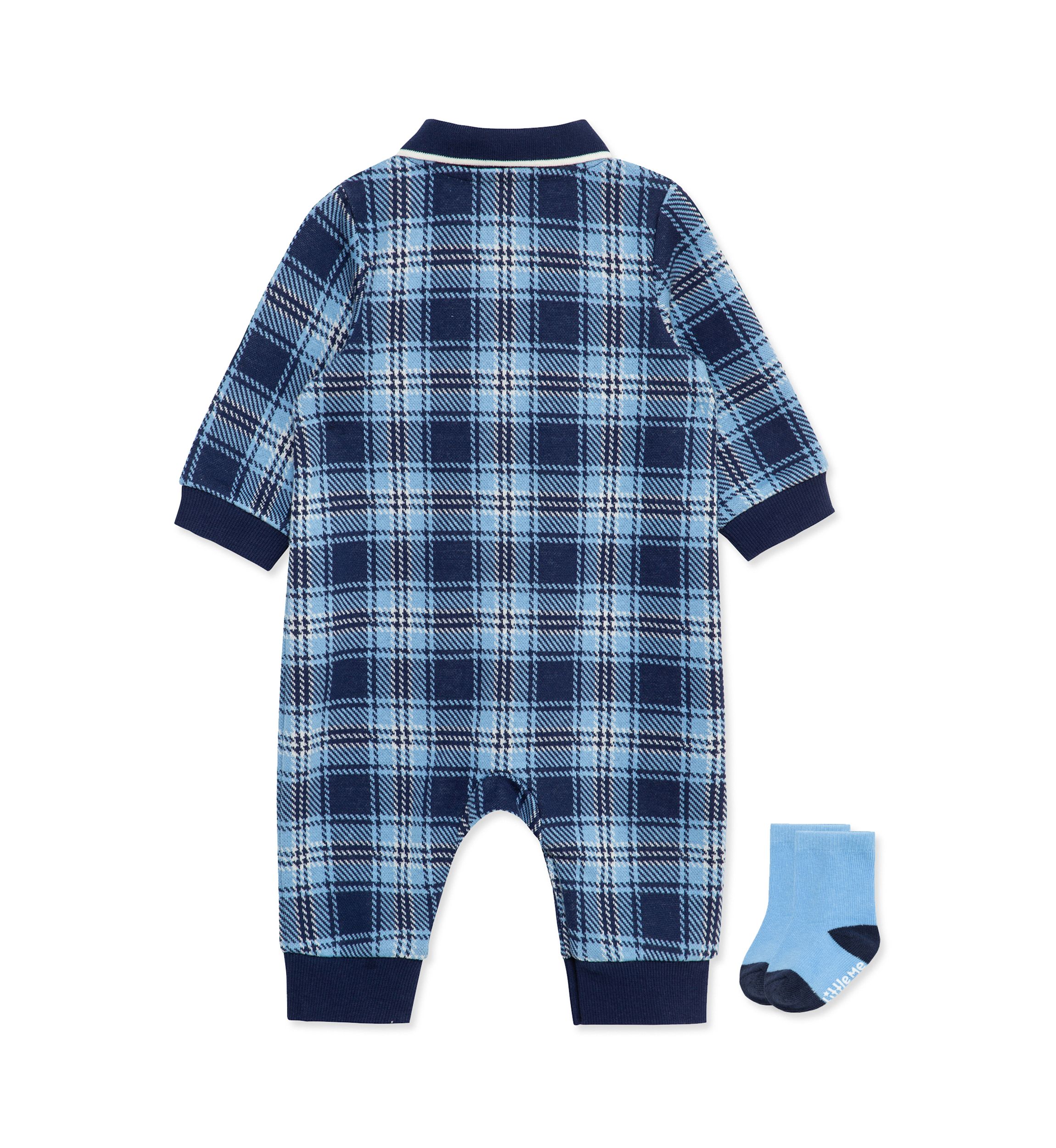 Baby Boys Plaid Coverall with Socks