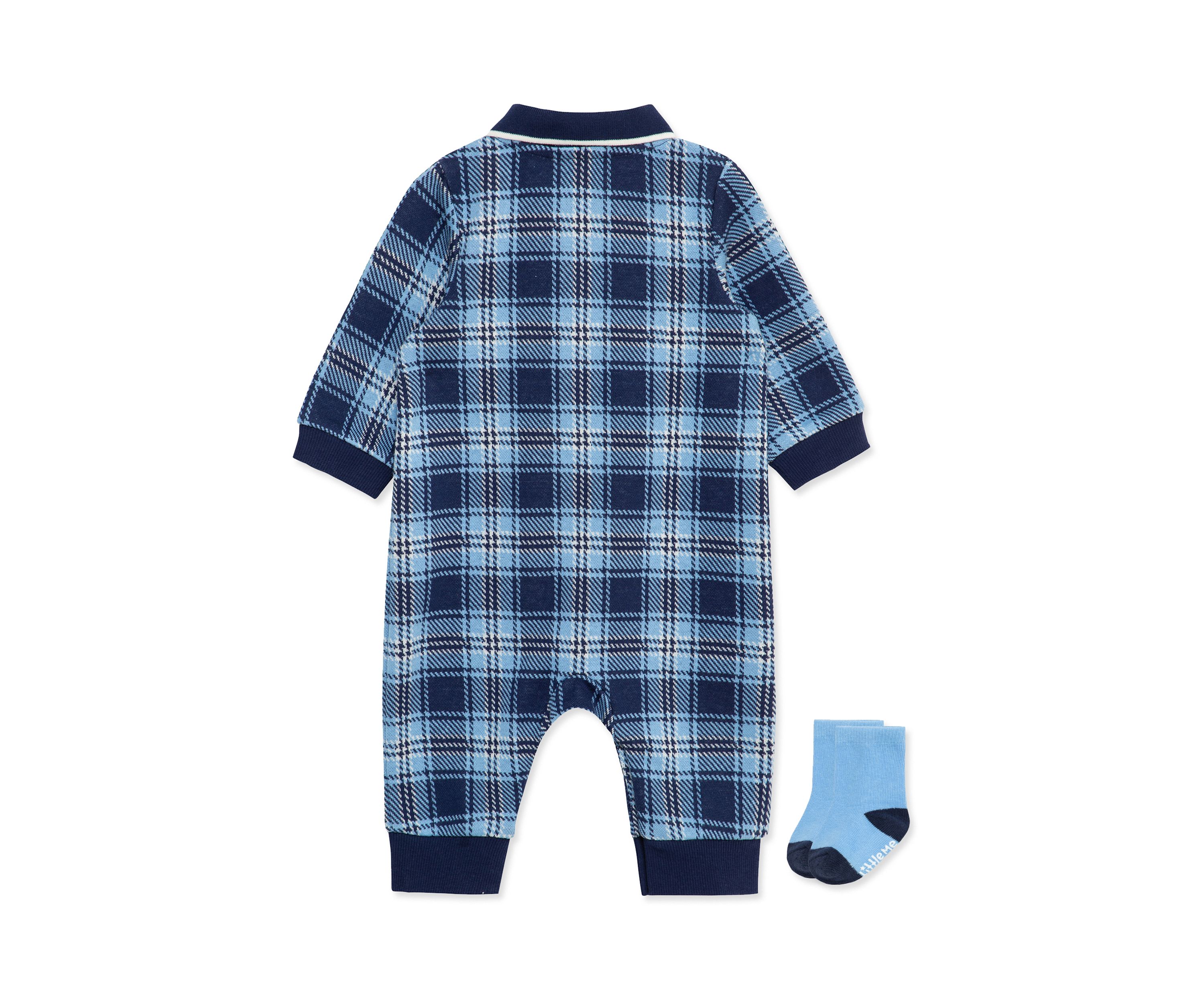 Baby Boys Plaid Coverall with Socks