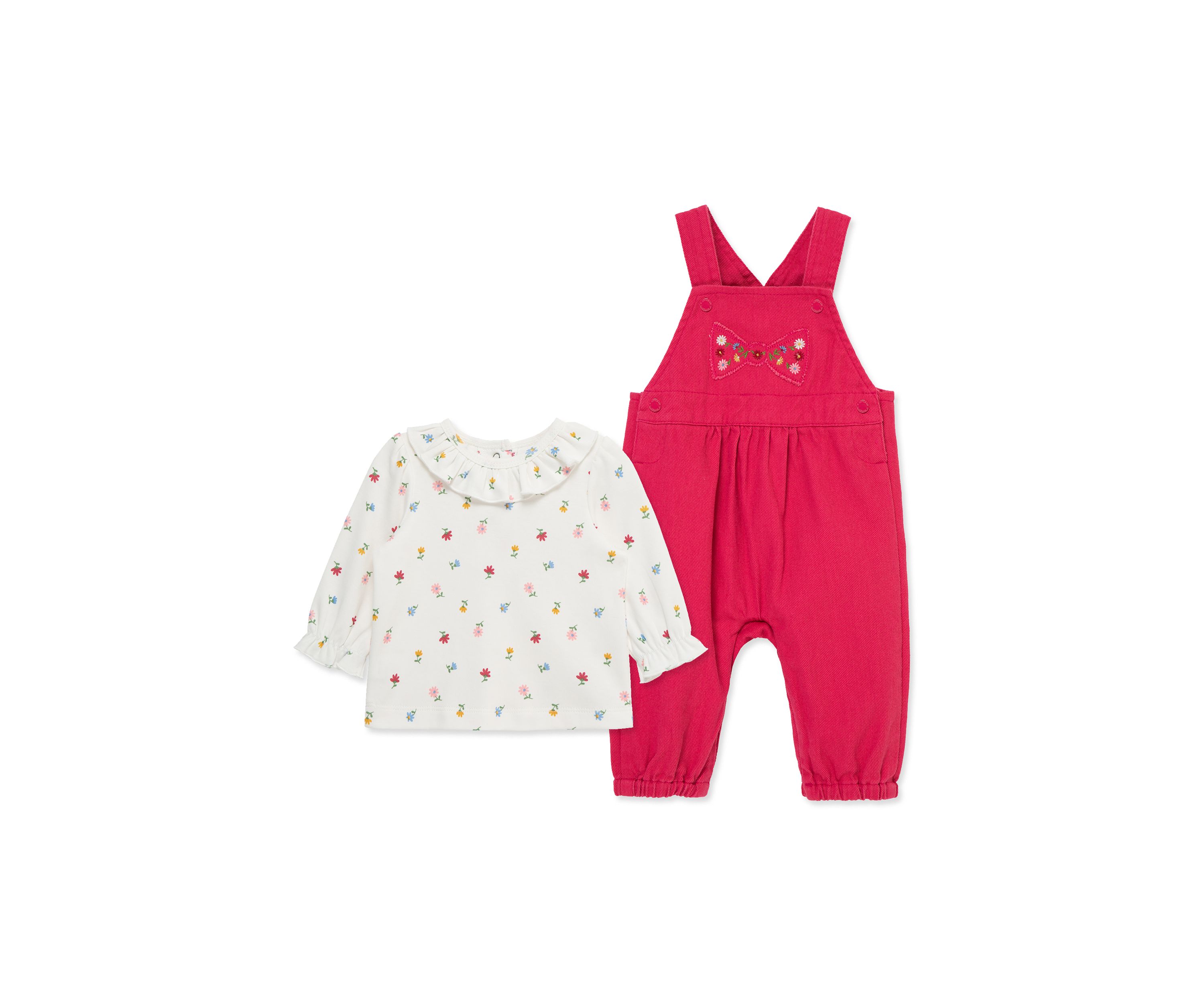 Baby Girls Floral Bow Overall Set