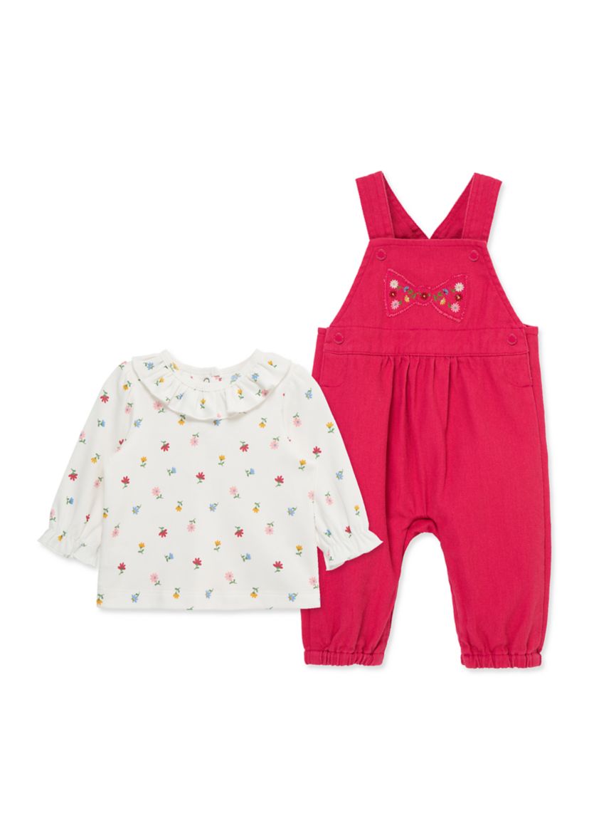 Baby Girls Floral Bow Overall Set