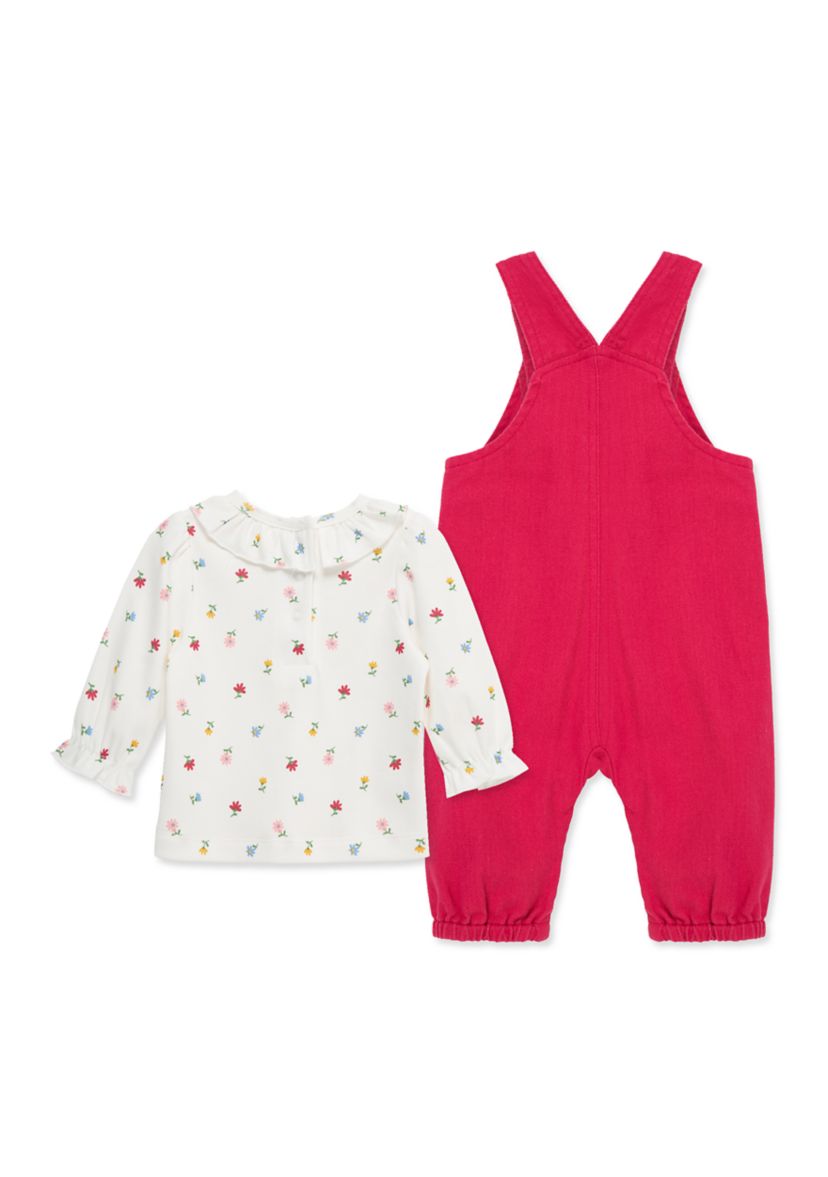 Baby Girls Floral Bow Overall Set
