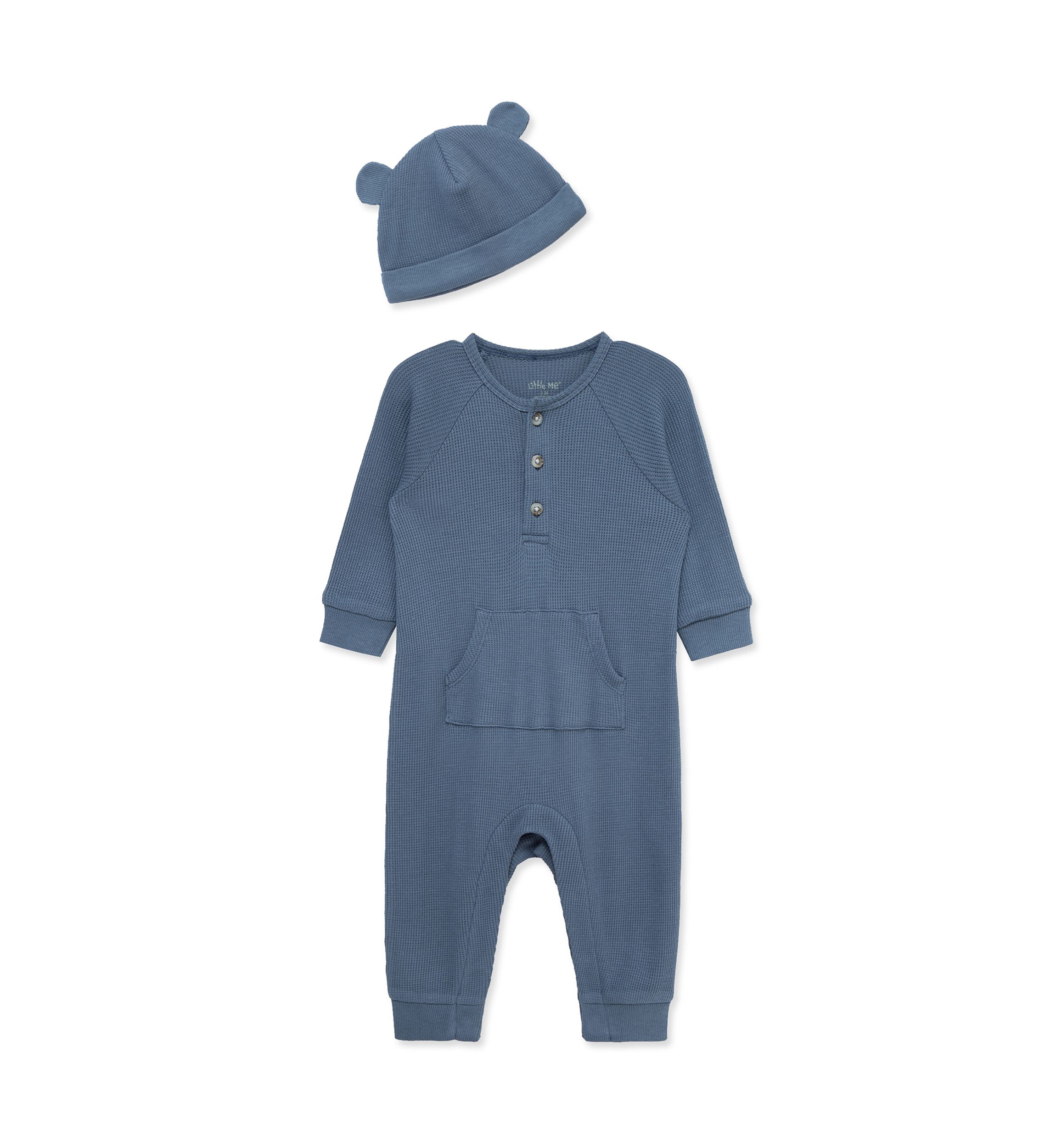 Baby Boys Dark Blue Coverall with Hat