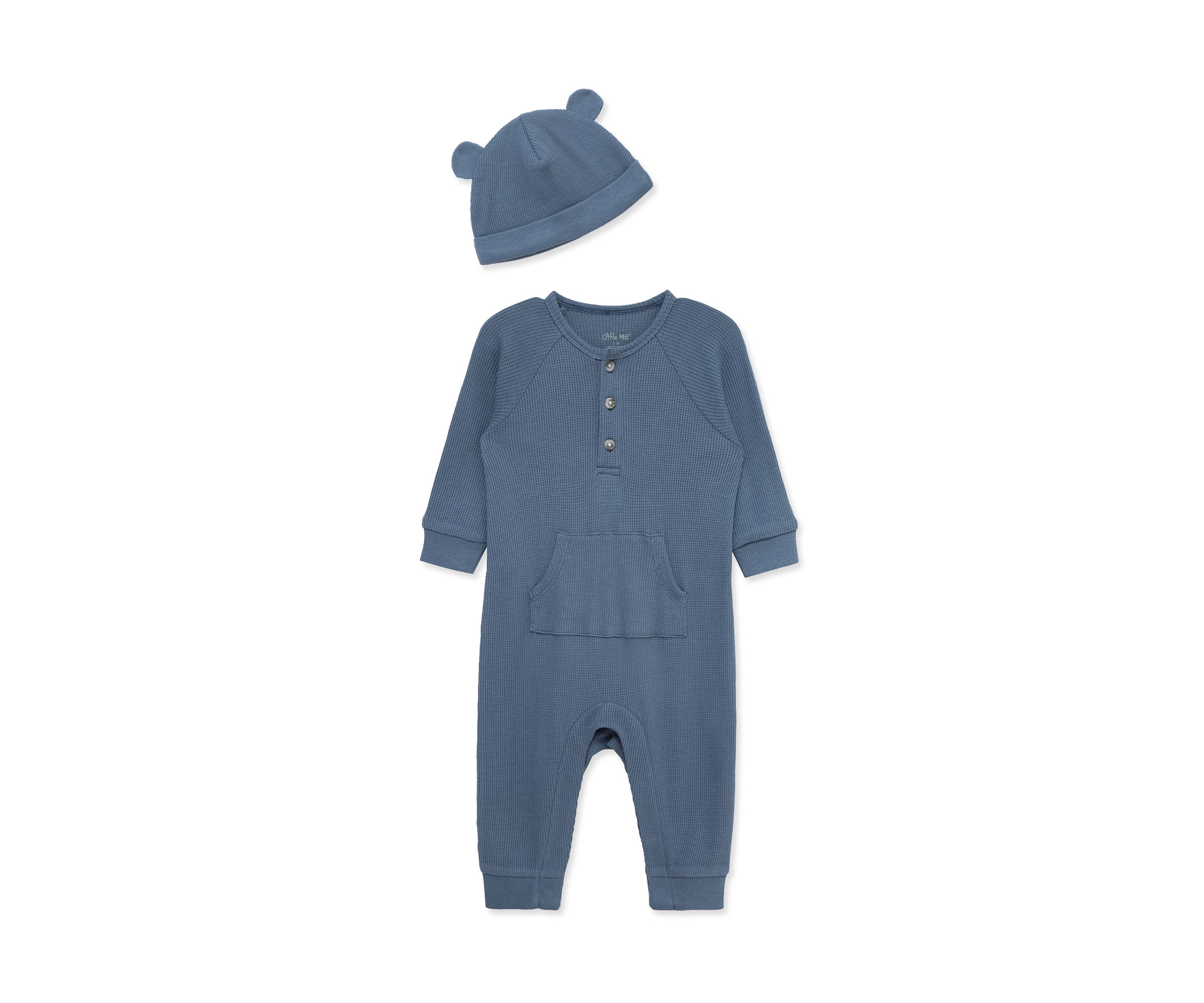 Baby Boys Dark Blue Coverall with Hat