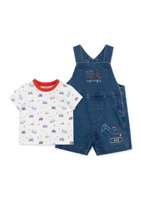 Little Me Baby Boys Shortall and Shirt Set, Blue, 3 Months