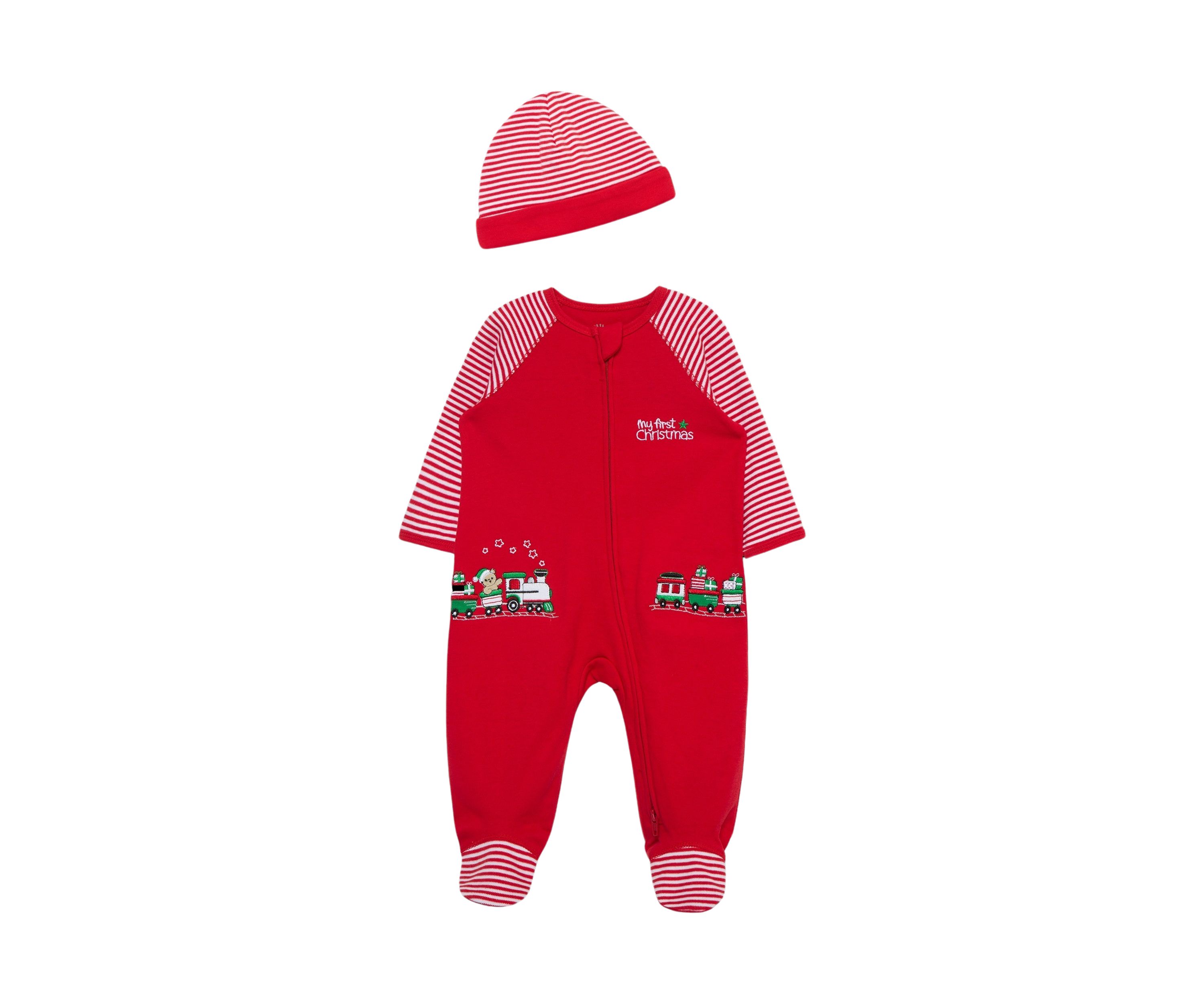 Baby Boys Train Gift Footie Pajamas with Hat