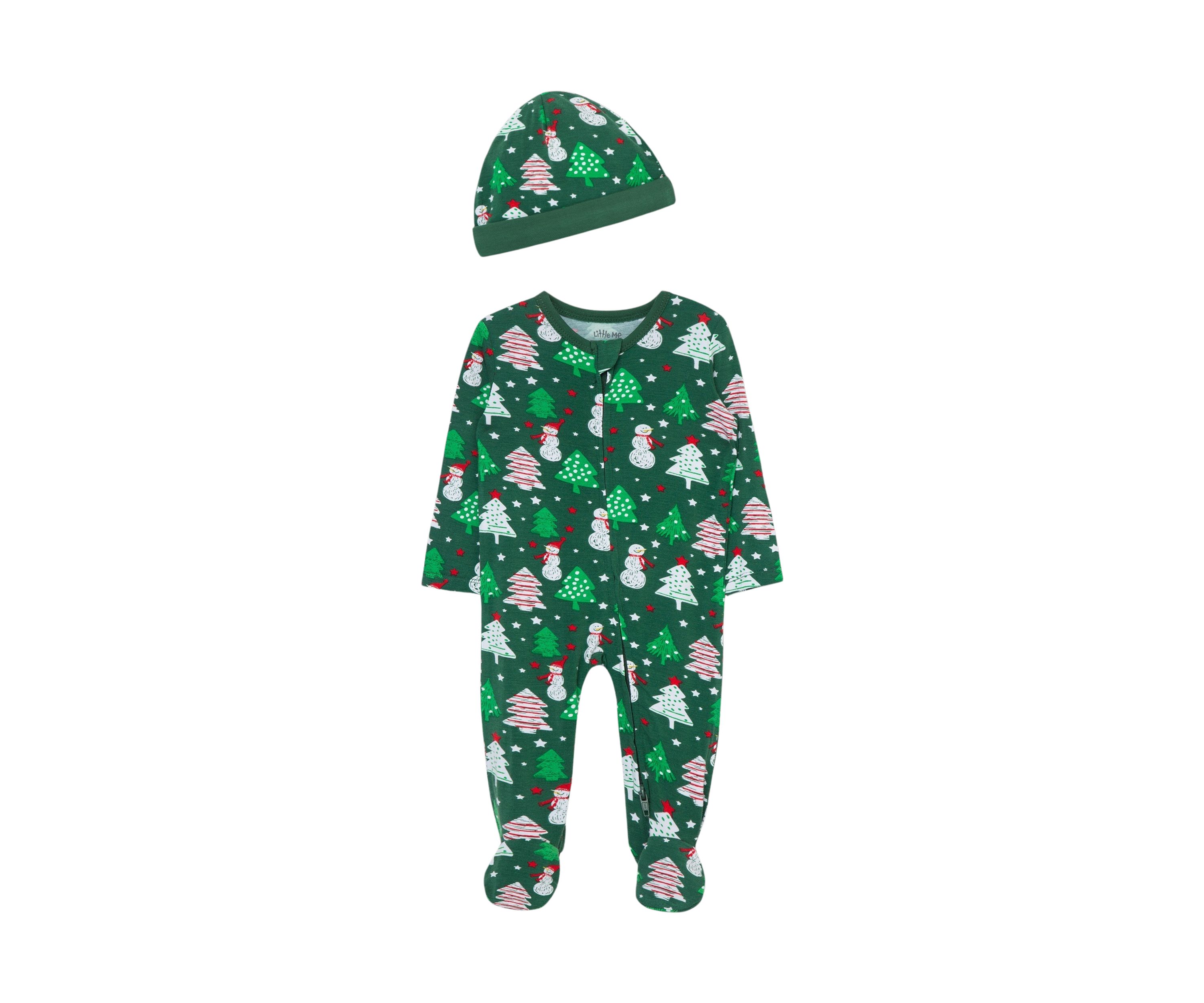 Baby Boys Snowman Printed Footie Pajamas with Hat