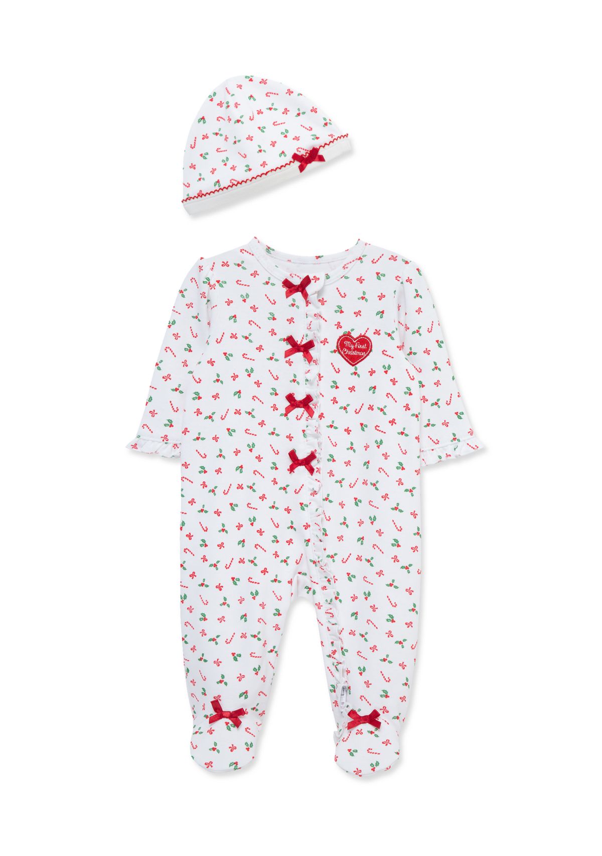 Baby Girls Candy Cane Footie Pajamas with Hat