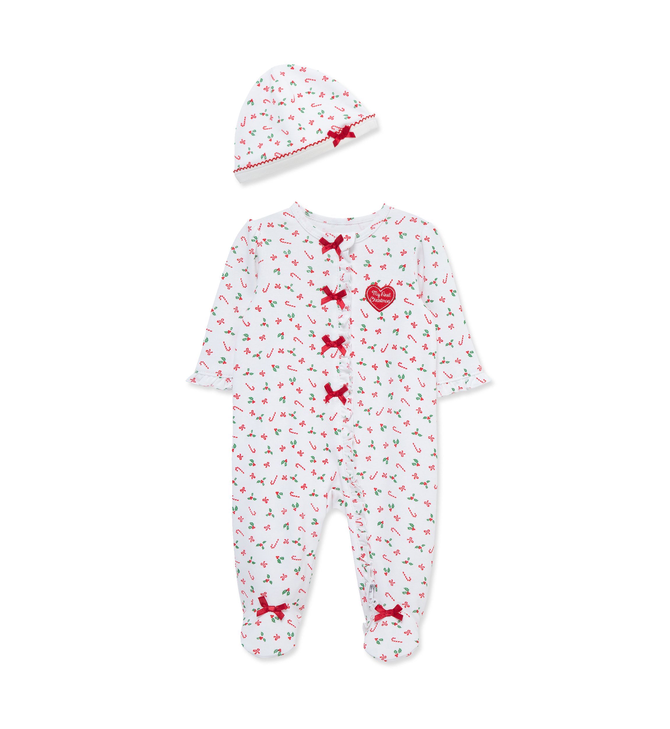 Baby Girls Candy Cane Footie Pajamas with Hat
