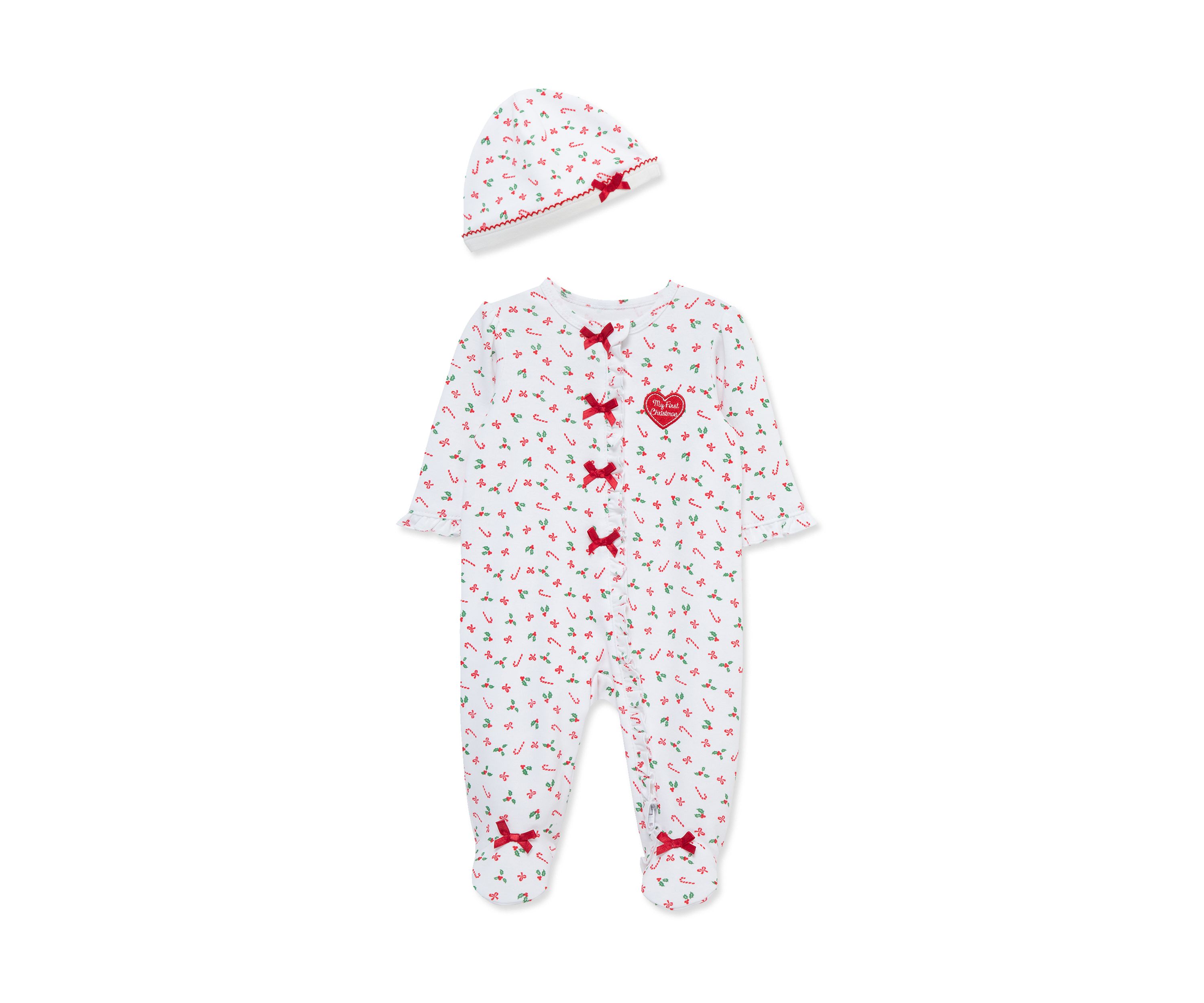 Baby Girls Candy Cane Footie Pajamas with Hat
