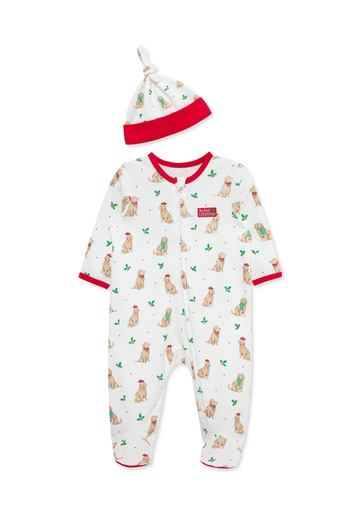 Baby Boys Festive Pups Footie Pajamas with Hat