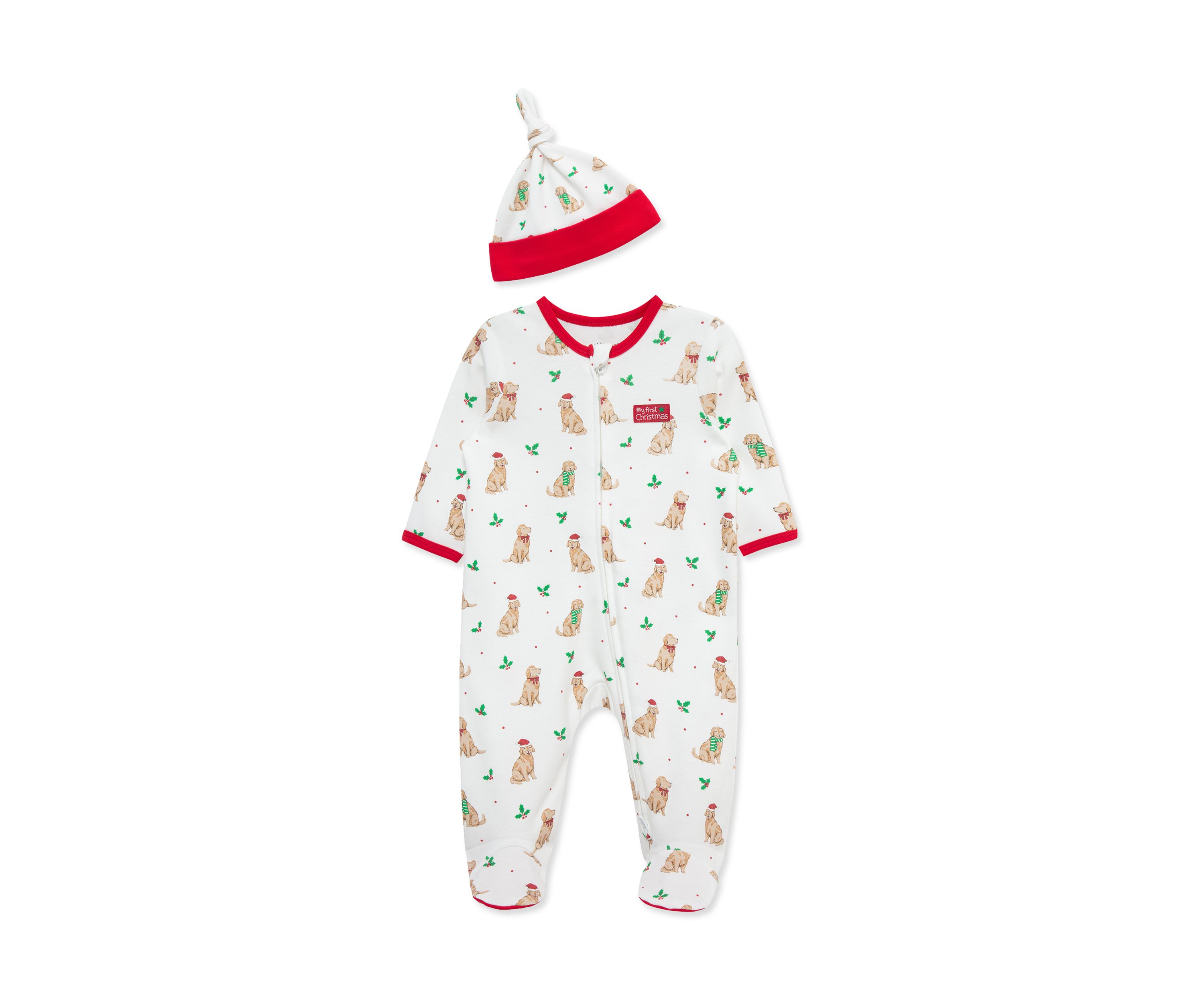 Baby Boys Festive Pups Footie Pajamas with Hat