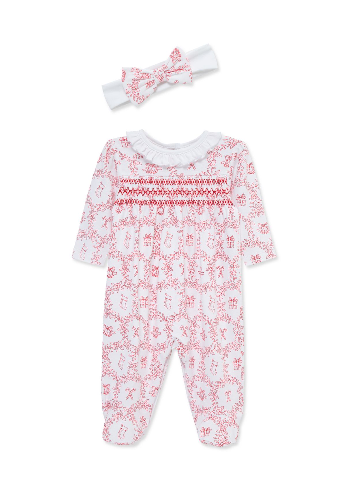 Baby Girls Festive Toile Footie with Headband