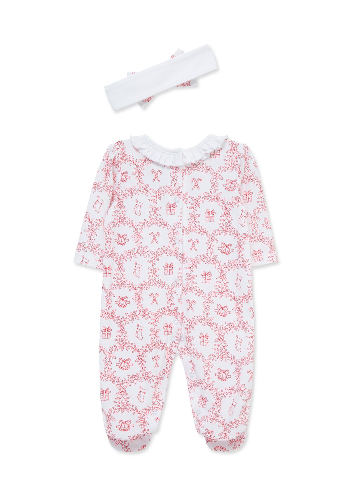 Baby Girls Festive Toile Footie with Headband