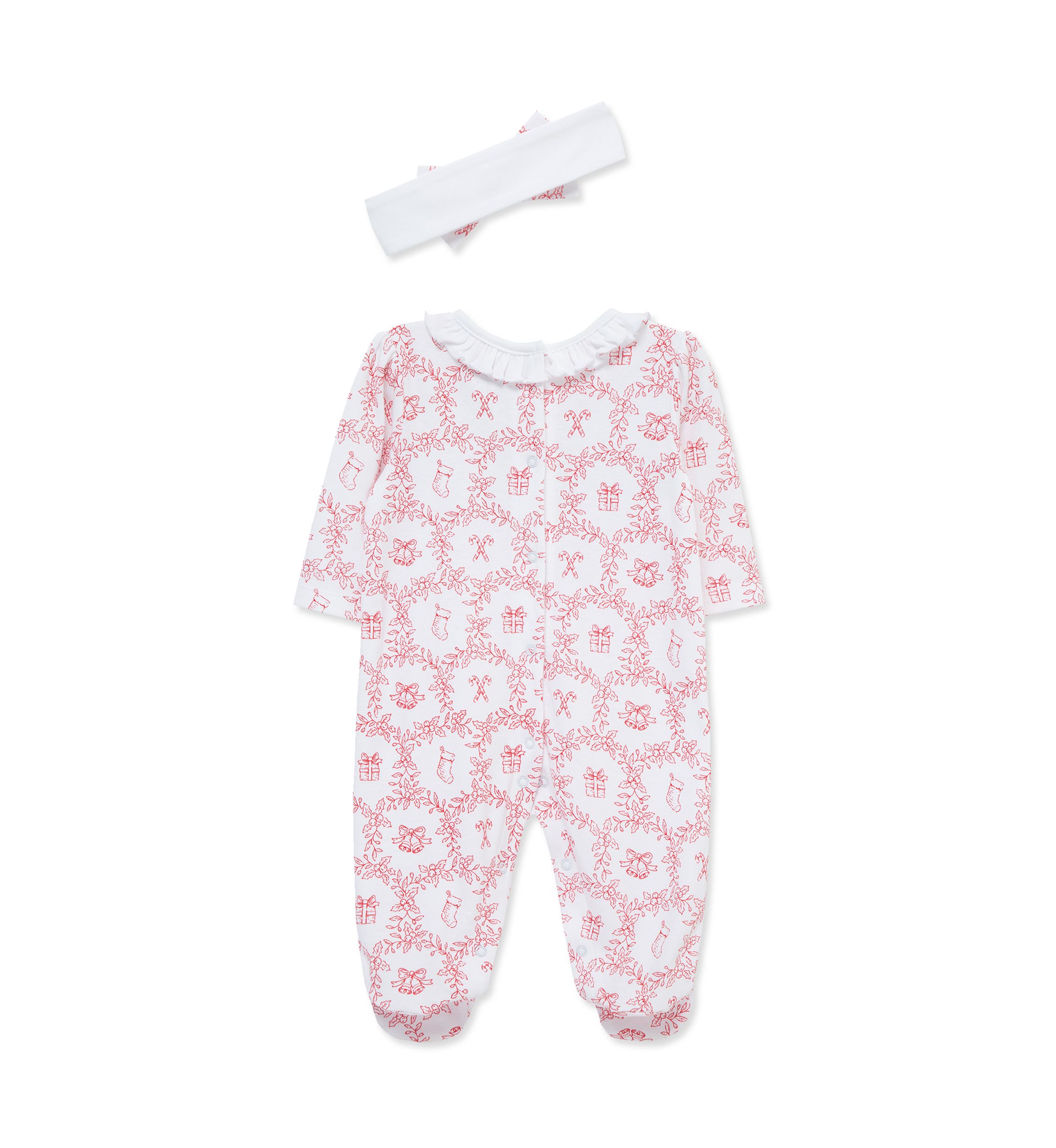 Baby Girls Festive Toile Footie with Headband