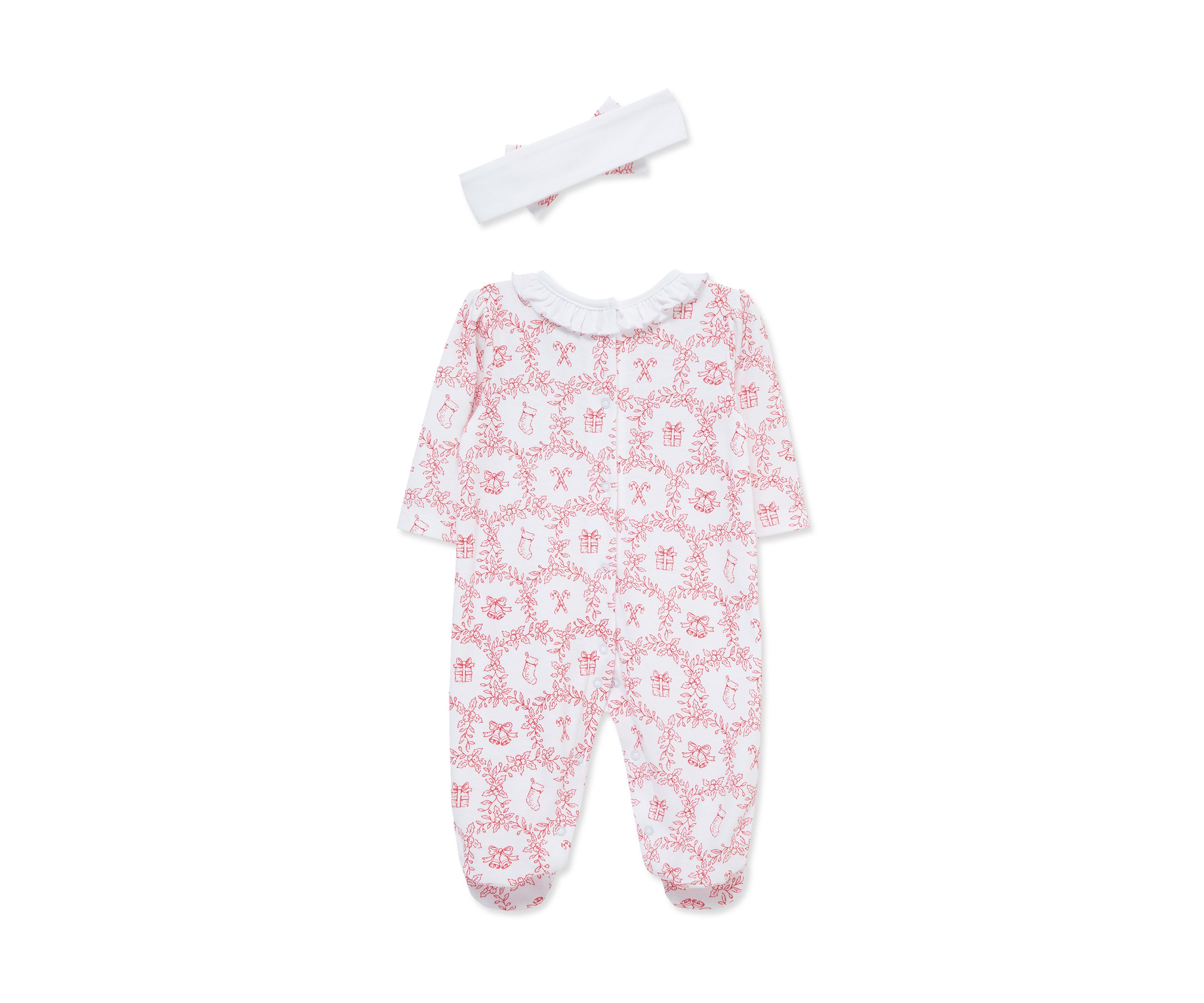 Baby Girls Festive Toile Footie with Headband