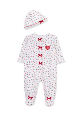 Little Me Baby Girls Candy Cane Bodysuit with Hat