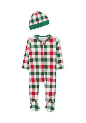 Little Me Baby Girls Plaid Bodysuit with Hat